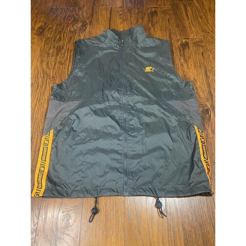 Starter Windbreaker Vest Men M Dark Charcoal Nylon Zip Up Logo Tape Vintage 90s